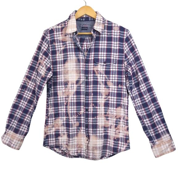 US Polo Assn Men’s Button Up Shirt Small Plaid ‘Merica Turtle Back Long Sleeve - Picture 2 of 11